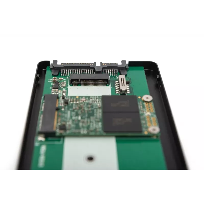 DIGITUS HDD-Gehäuse 2,5 Zoll SATA – M.2 oder mSATA SATA 3 6 Gbit/s, Schreibgeschwindigkeit bis zu 520 MB/s