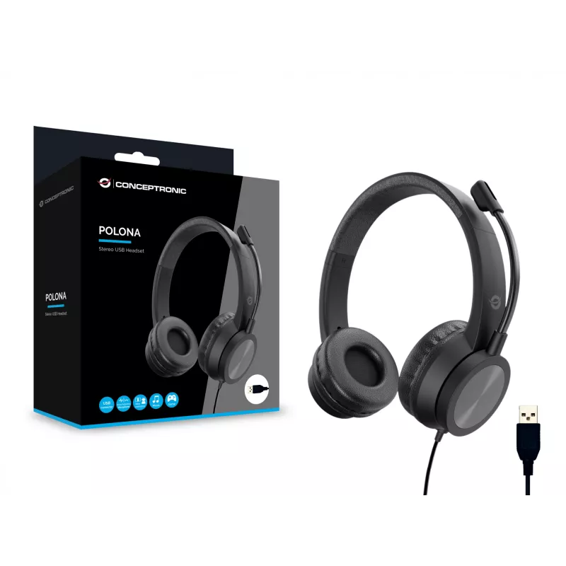 Conceptronic POLONA05B Stereo-USB-Headset mit Geräuschunterdrückungsmikrofon