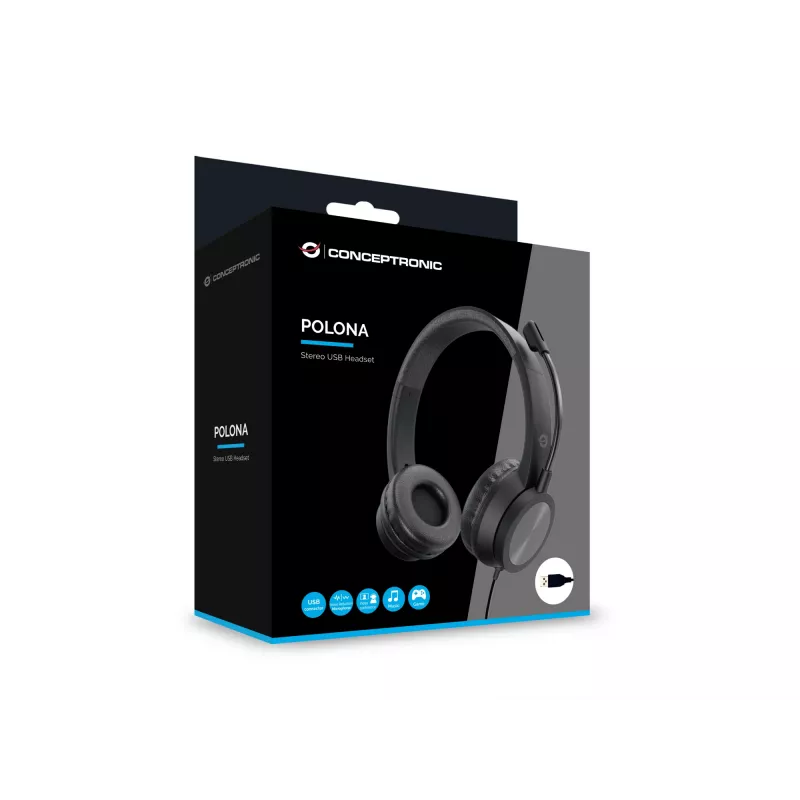 Conceptronic POLONA05B Stereo-USB-Headset mit Geräuschunterdrückungsmikrofon