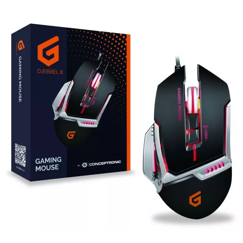 Conceptronic DJEBBEL 8, Gaming-USB-Maus, 8 programmierbare Tasten, 4000 DPI