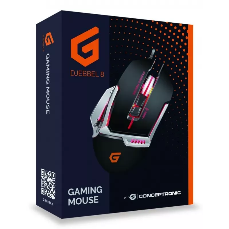 Conceptronic DJEBBEL 8, Gaming-USB-Maus, 8 programmierbare Tasten, 4000 DPI
