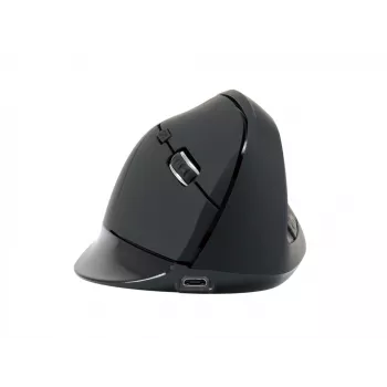 Conceptronic LORCAN ERGO 6-Tasten Ergonomische Bluetooth-Maus, Rechtshänder, Vertikales Design, Optisch, Bluetooth, 1600 DPI, Schwarz