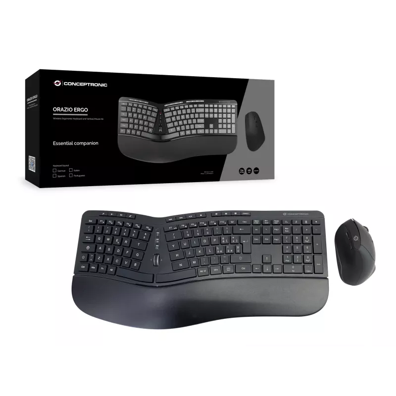 Conceptronic ORAZIO ERGO Wireless Ergonomic Tastatur & Maus Kit, Italian layout