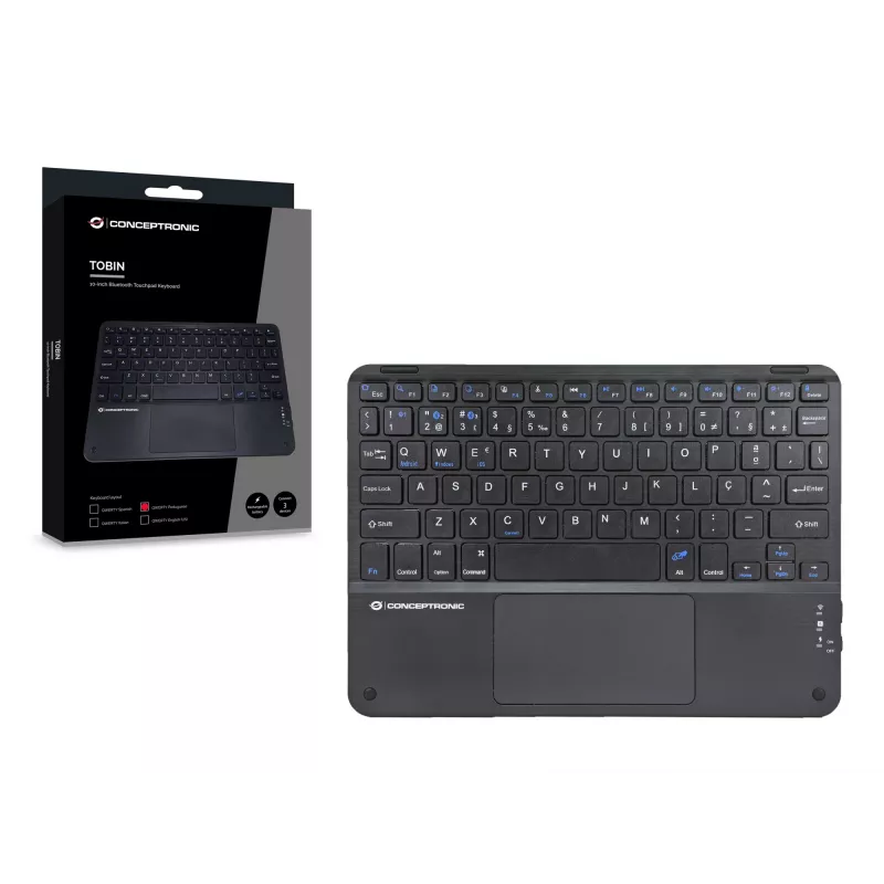 Conceptronic TOBIN01BPT 10-Zoll Bluetooth Touchpad-Tastatur, QWERTY Portugiesisch