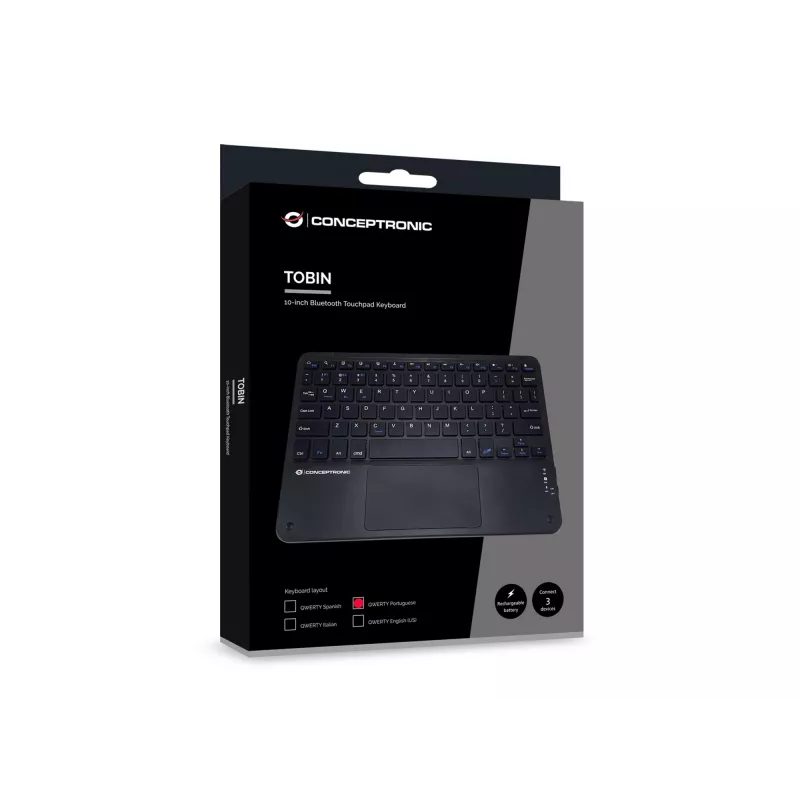 Conceptronic TOBIN01BPT 10-Zoll Bluetooth Touchpad-Tastatur, QWERTY Portugiesisch