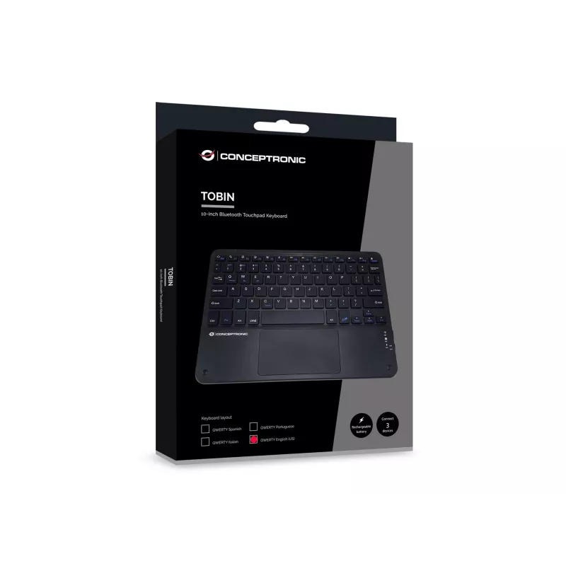 Conceptronic TOBIN01BUS 10-Zoll Bluetooth Touchpad-Tastatur, QWERTZ EN (US)