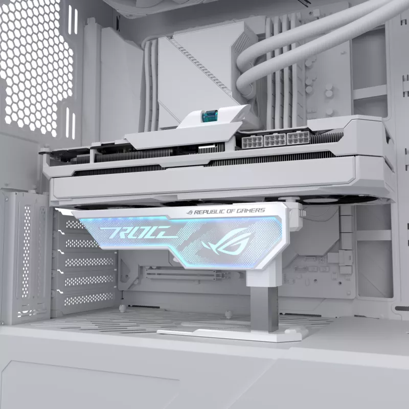 Grafikkartenhalter ASUS ROG Herculx Universal Weiß – 0,5 m Länge, unterstützt 1 GPU, mehrfarbige Beleuchtung