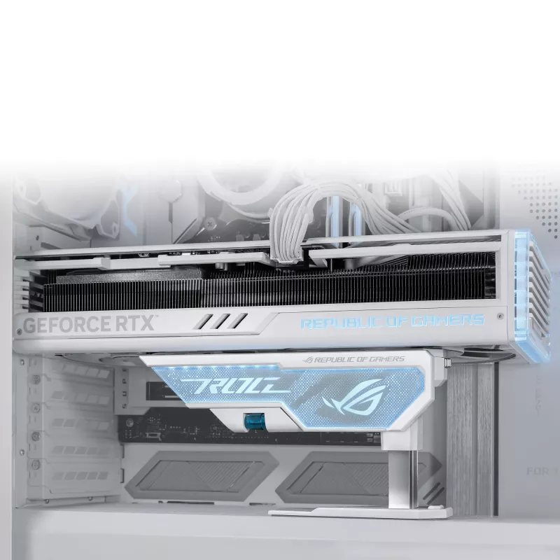 Grafikkartenhalter ASUS ROG Herculx Universal Weiß – 0,5 m Länge, unterstützt 1 GPU, mehrfarbige Beleuchtung