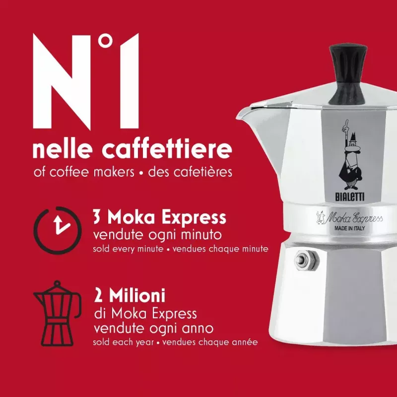 Moka-Kanne BIALETTI Moka Express 0,2 l Aluminium schwarz — 3 Tassen (200 ml), nicht für Induktion
