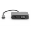 DIGITUS USB-C - mini DP + VGA Adapter, 20 cm 4K/30Hz, Silber, Aluminiumgehäuse