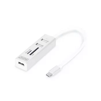 DIGITUS USB 2.0 Type C HUB mit Kartenleser 3x USB 2.0. 1x SD, 1x MicroSD Anschluss Aluminiumgehäuse