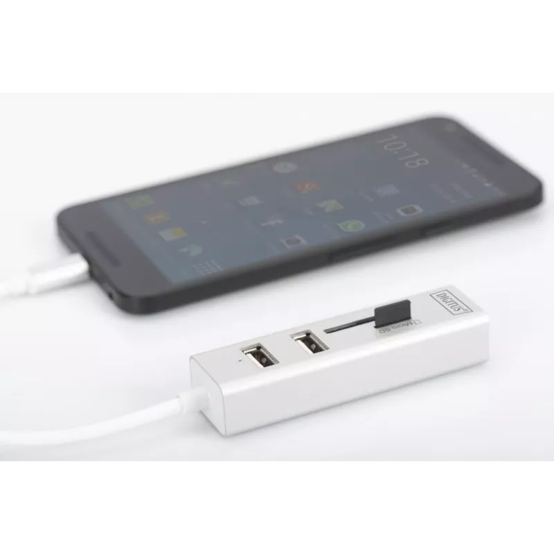 DIGITUS USB 2.0 Type C HUB mit Kartenleser 3x USB 2.0. 1x SD, 1x MicroSD Anschluss Aluminiumgehäuse