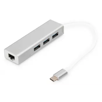 DIGITUS 3 Port USB 3.0 Type C Hub with Gigabit Ethernet 3x USB A/F,1xUSB C/M,1x RJ45 LAN