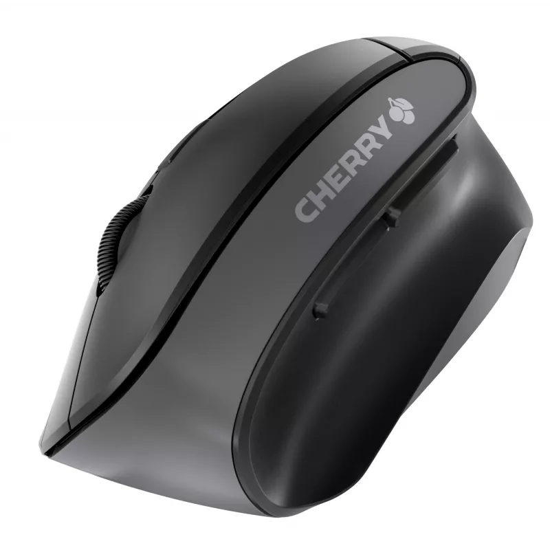 CHERRY MW 4500 Kabellose 45-Grad-Maus, Schwarz, USB, Rechtshänder, Vertikales Design, Optisch, RF Wireless, 1200 DPI, Schwarz