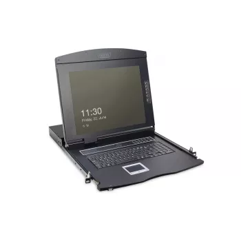 DIGITUS Modularisierte 43,2 cm (17 Zoll) TFT-Konsole mit 1-Port KVM, RAL 9005 schwarz Qwertzu Deutsch
