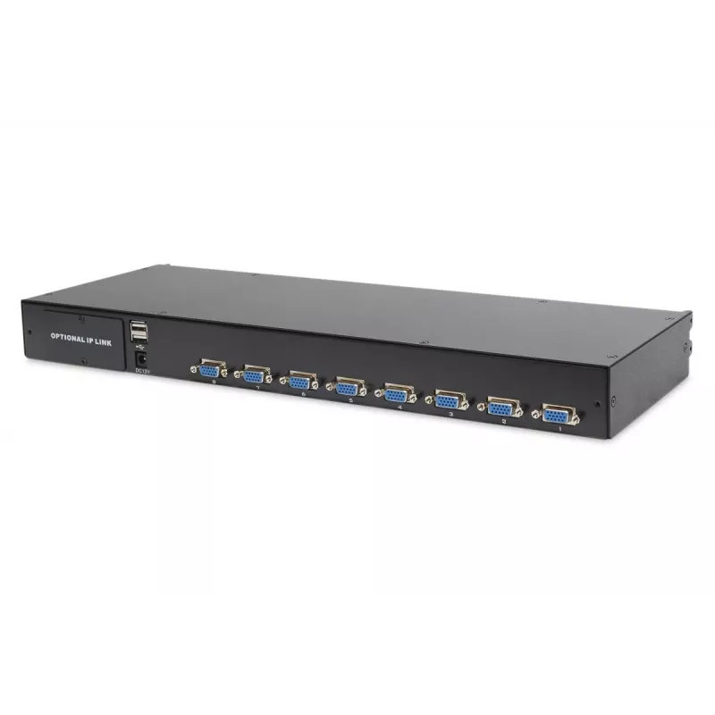 DIGITUS Modularisierte 48,3cm (19 Zoll) TFT-Konsole mit 8-Port-KVM, RAL 9005 schwarz - Qwertzu Deutsch