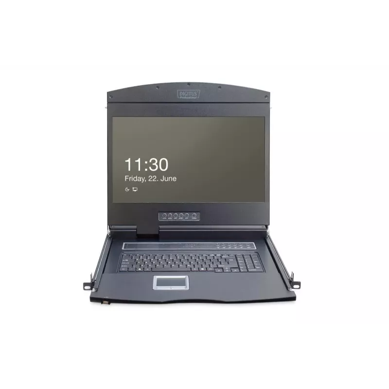 DIGITUS Modularisierte 48,3 cm (19 Zoll) TFT-Konsole mit 8-Port-KVM, RAL 9005 schwarz - Qwertzu Deutsch