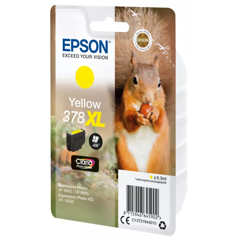 Epson Squirrel Einzelpackung Gelb 378XL Claria Photo HD Tinte, Hohe (XL) Reichweite, Gelb, Pigmenttinte, 9,3 ml, 1 Stk., 830 Seiten