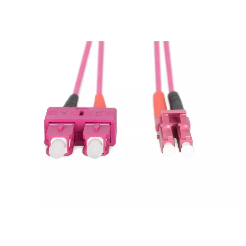 DIGITUS Glasfaser-Patchkabel, LC zu SC Multimode OM4 - 50/125 µ, Duplex, Farbe RAL4003 Länge 1m