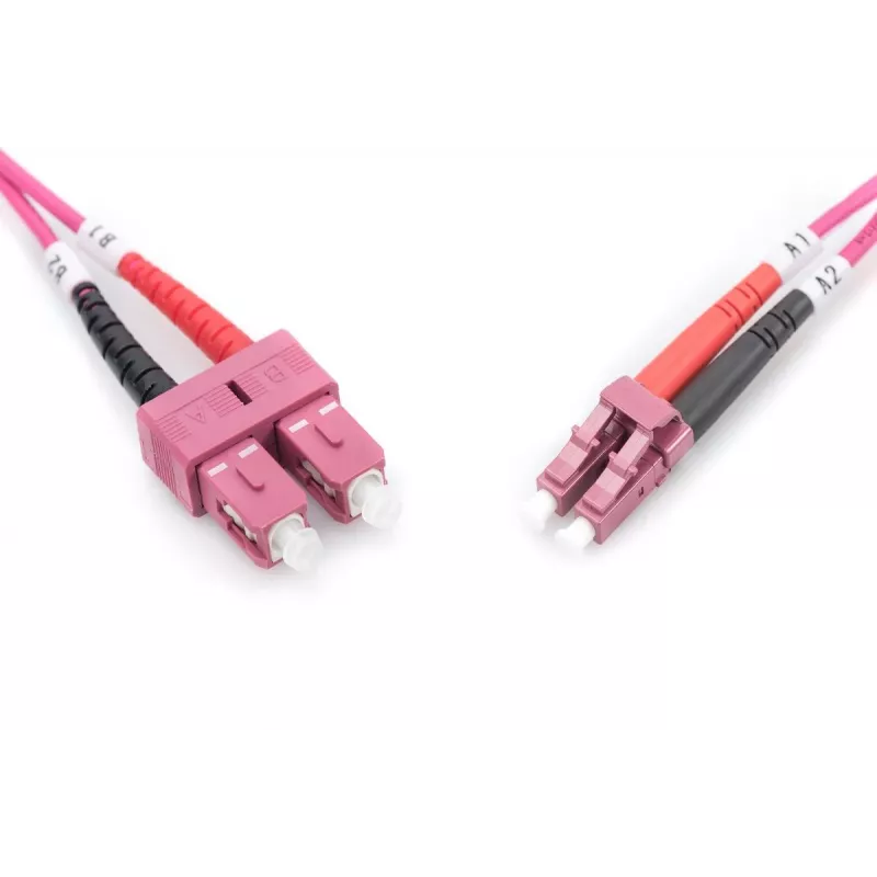DIGITUS Glasfaser-Patchkabel, LC auf SC Multimode OM4 – 50/125 µ, Duplex, Farbe RAL4003, Länge 10 m