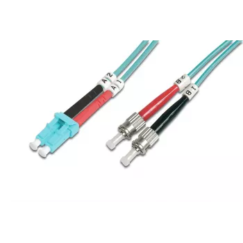 DIGITUS Glasfaser-Patchkabel, LC auf ST Multimode 50/125 µm, Duplex Länge 2m Klasse OM3