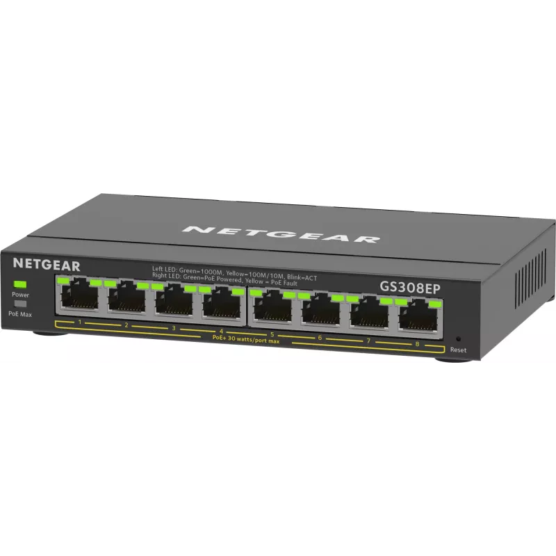 NETGEAR 8-Port Gigabit Ethernet PoE+ Plus Switch (GS308EP) Managed L2/L3 Gigabit Ethernet (10/100/1000) Power over Ethernet (PoE) Schwarz