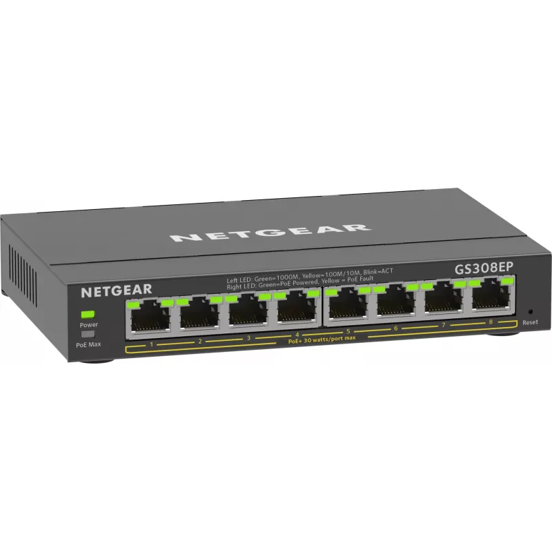 NETGEAR 8-Port Gigabit Ethernet PoE+ Plus Switch (GS308EP) Managed L2/L3 Gigabit Ethernet (10/100/1000) Power over Ethernet (PoE) Schwarz