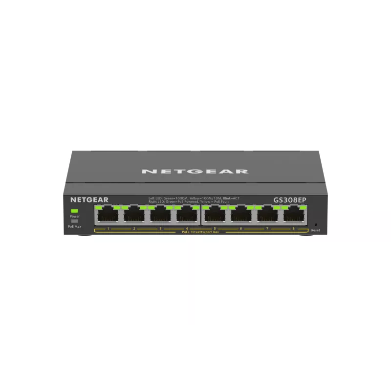 NETGEAR 8-Port Gigabit Ethernet PoE+ Plus Switch (GS308EP) Managed L2/L3 Gigabit Ethernet (10/100/1000) Power over Ethernet (PoE) Schwarz