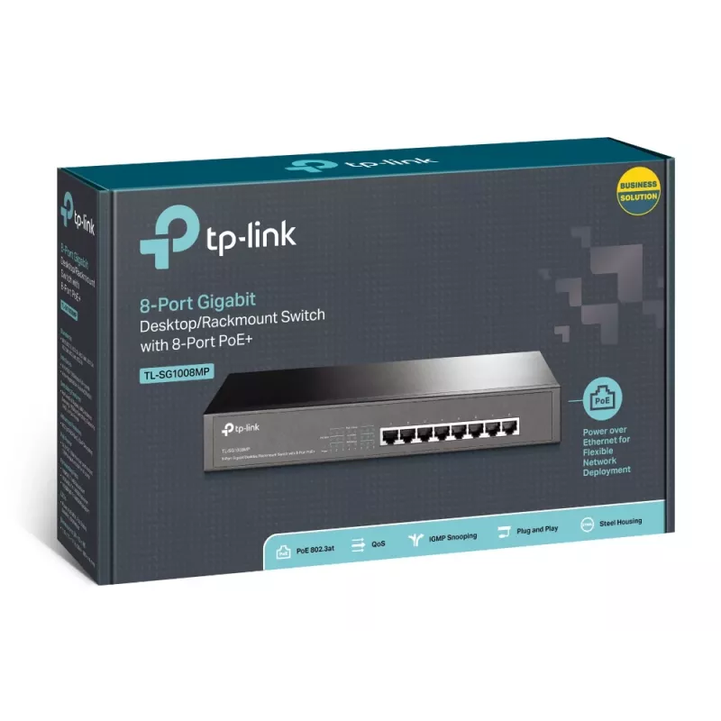 TP-Link TL-SG1008MP Unmanaged Gigabit Ethernet (10/100/1000) Power over Ethernet (PoE) 1U Schwarz