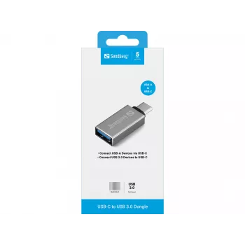 Sandberg USB-C auf USB 3.0 Dongle, USB 3.2 Gen 1 (3.1 Gen 1) Type-C, USB 3.2 Gen 1 (3.1 Gen 1) Type-A, Silber, Aluminium, 5 g, 80 mm