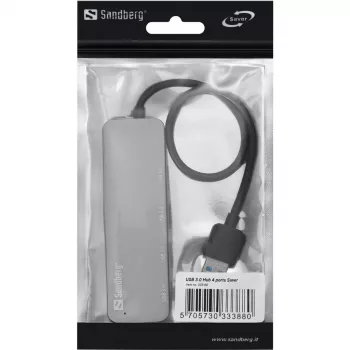 Sandberg USB 3.0 Hub 4 Ports SAVER, USB 3.2 Gen 1 (3.1 Gen 1) Typ-A, USB 3.2 Gen 1 (3.1 Gen 1) Typ-A, 5000 Mbit/s, Silber, Aluminium, 40 g