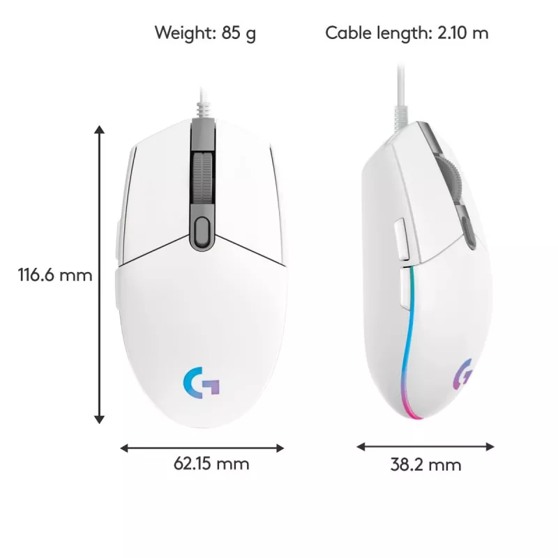 LOGITECH G203 Lightsync Gaming-Maus USB Weiß