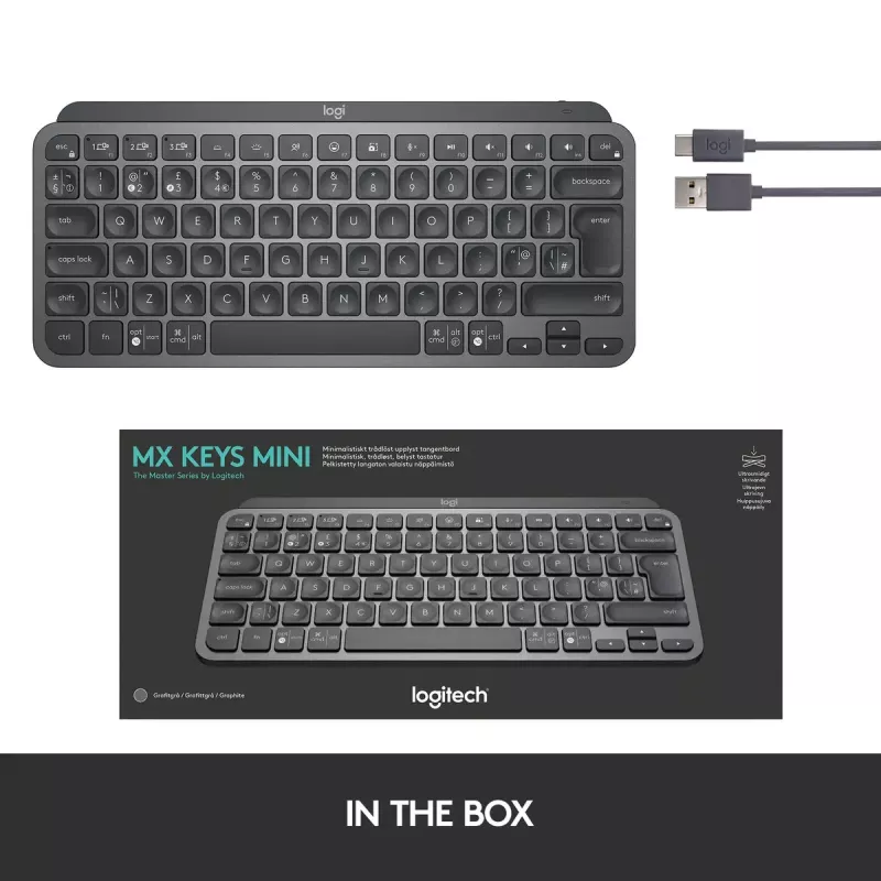 LOGITECH Minimalist Wireless Illuminated Tastatur - MX KEYS MINI - Graphite - Qwertz Deutsch