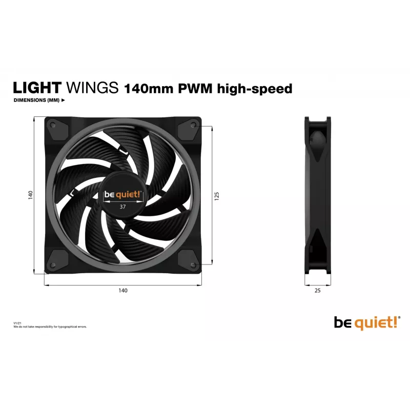 be quiet! Light Wings 140mm ARGB PWM High Speed Lüfter Schwarz