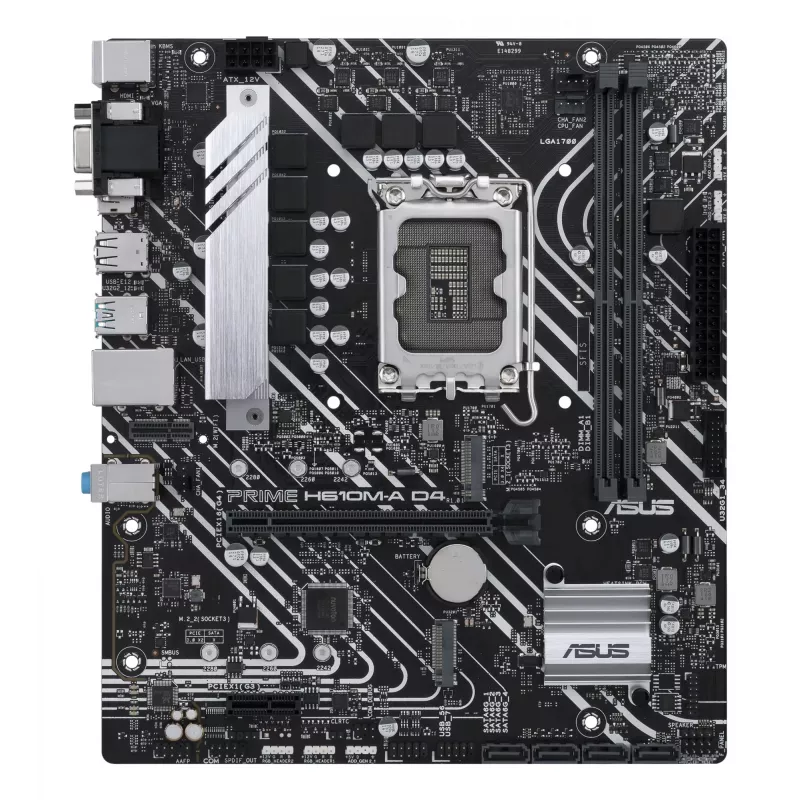 Motherboard ASUS PRIME H610M-A D4-CSM, Intel H610, LGA 1700, micro ATX, DDR4, 2x DIMM, 64GB, 2x M.2, 4x SATA III, HDMI 2.1, DP 1.4