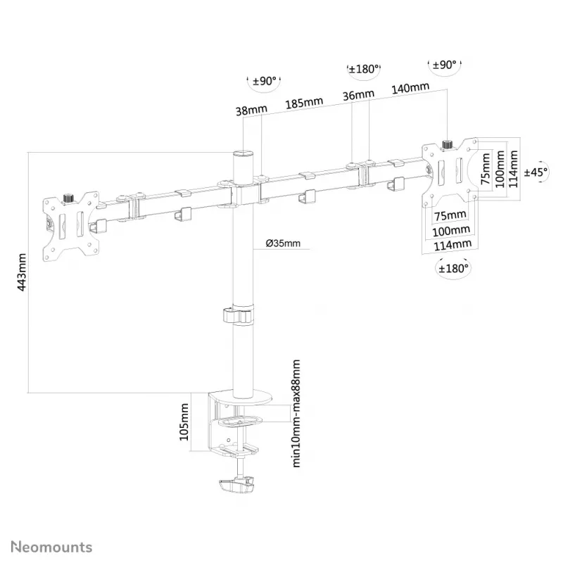 Neomounts FPMA-D550DSchwarz Monitorarm 10-32 Zoll, Tischklemme/Tischdurchführung, 8 kg, 25,4 cm (10 Zoll), 81,3 cm (32 Zoll), 100 x 100 mm, Schwarz