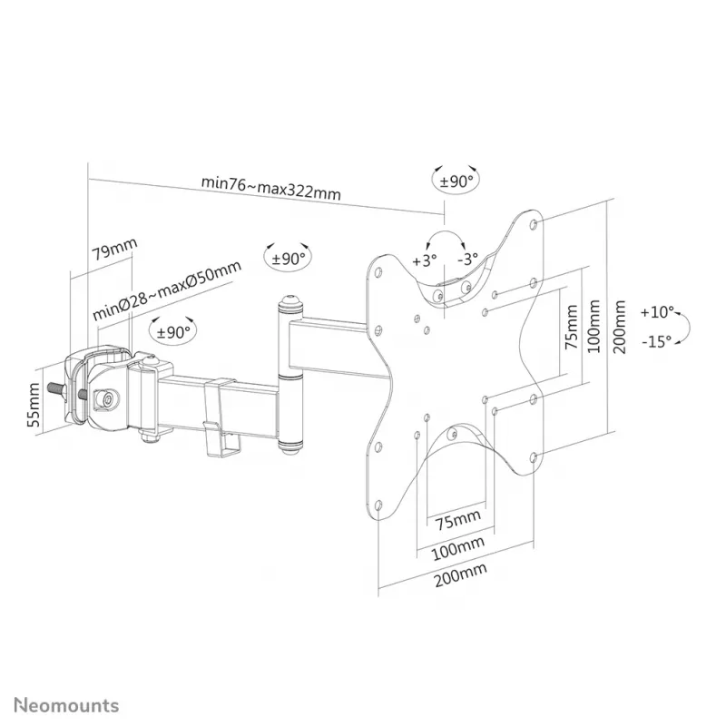 Neomounts FL40-450BL12 TV-Mastmontagehalterung 58,4-106,7 cm (23-42 Zoll) - Ø 28-50 mm - Full-Motion
