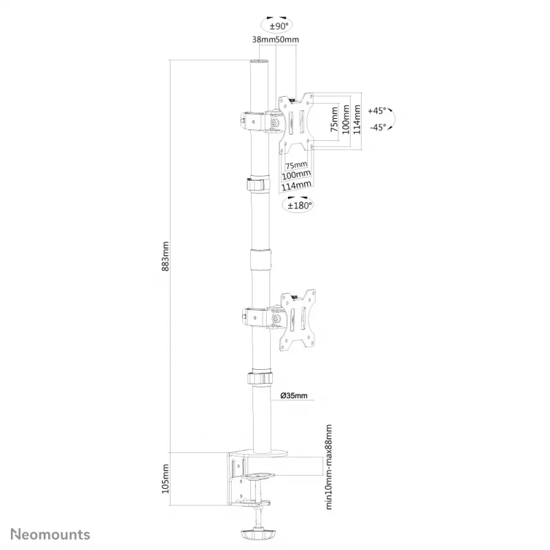 Neomounts FPMA-D550DVSchwarz Monitorhalterung 10-32 Zoll - vertikale Installation