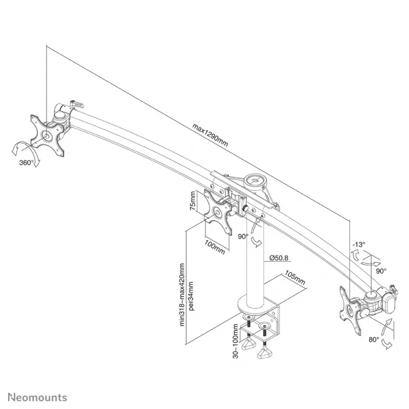 Neomounts FPMA-D700D3 Monitorarm 10-27 Zoll, Klemme, 8 kg, 25,4 cm (10 Zoll), 68,6 cm (27 Zoll), 100 x 100 mm, Schwarz