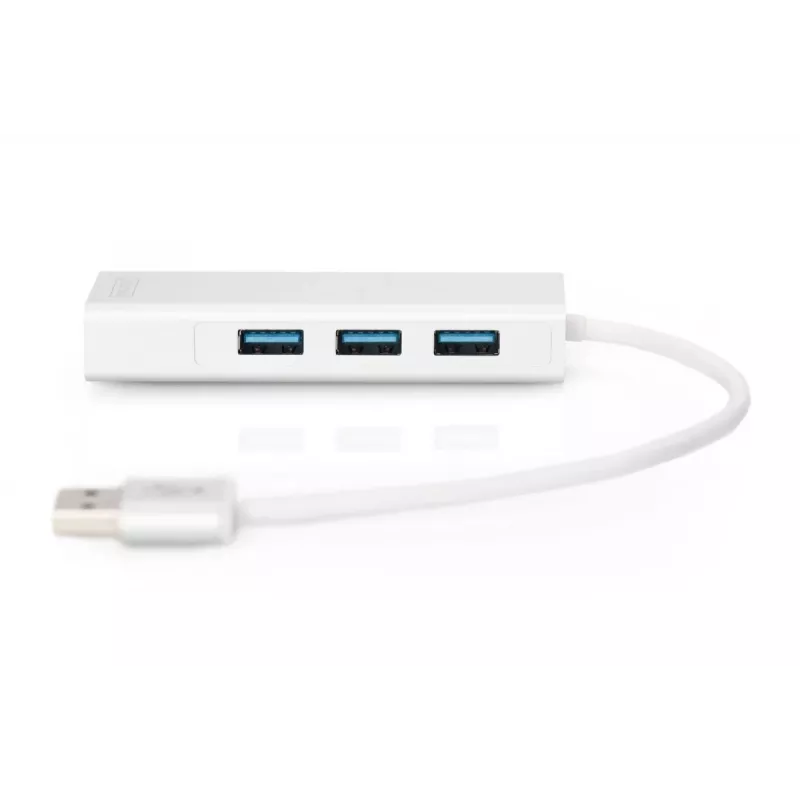 DIGITUS USB 3.0, 3-Port-Hub & Gigabit-LAN-Adapter 3xUSB A/F, 1xUSB A/M, 1xRJ45 LAN Unterstützt Windows und Mac OS