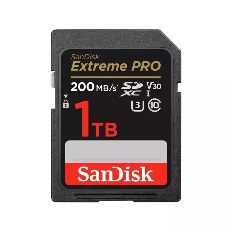 SDXC-Flash-Speicherkarte SANDISK Extreme PRO 1TB UHS-I U3 V30 Klasse 10, bis zu 200 MB/s Lesen, 140 MB/s Schreiben, stoßfest, schwarz