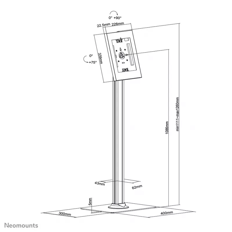 Neomounts FL15-650WH1 Tablet-Bodenständer 9,7-11 Zoll – abschließbar