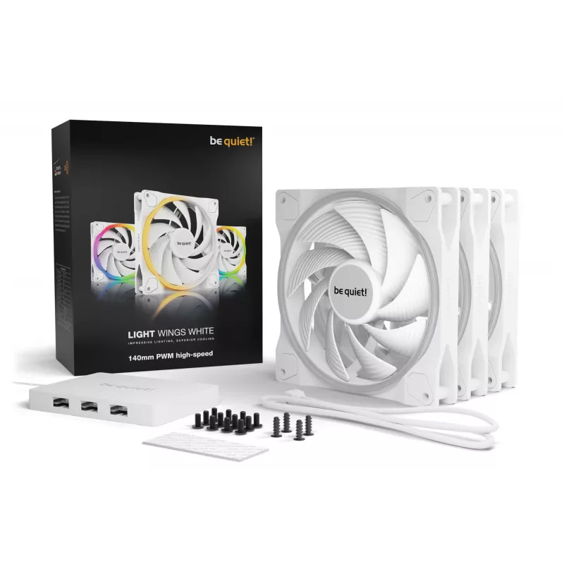 be quiet Light Wings White | 140mm PWM high-speed Triple-Pack Computergehäuse-Lüfter 14 cm 3 Stück