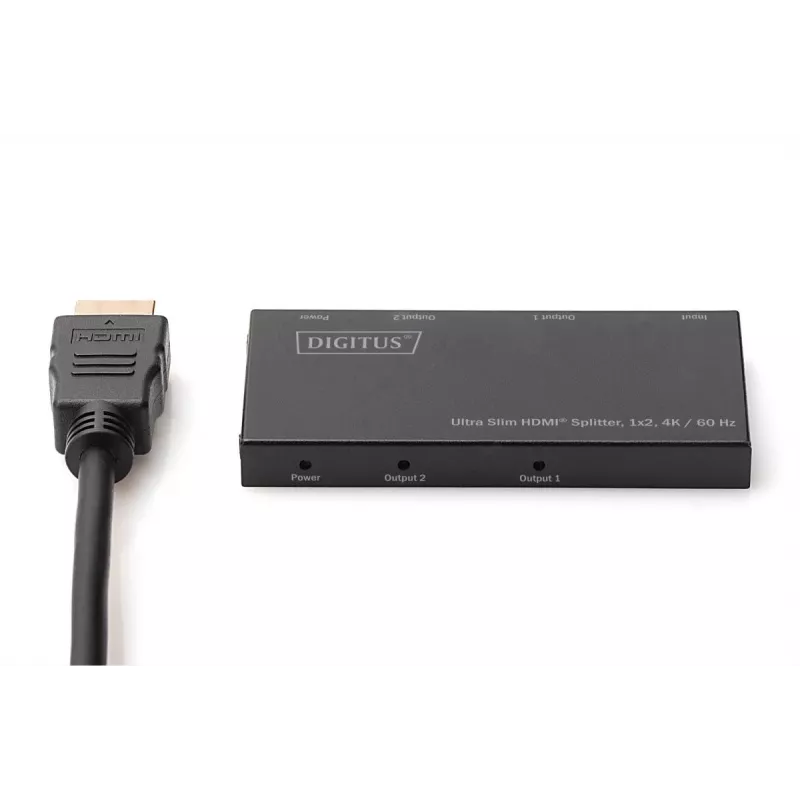 DIGITUS Ultra schlank HDMI Splitter, 1x2, 4K/60Hz HDR, HDCP 2.2, 18 Gbps, Micro-USB-Stromversorgung