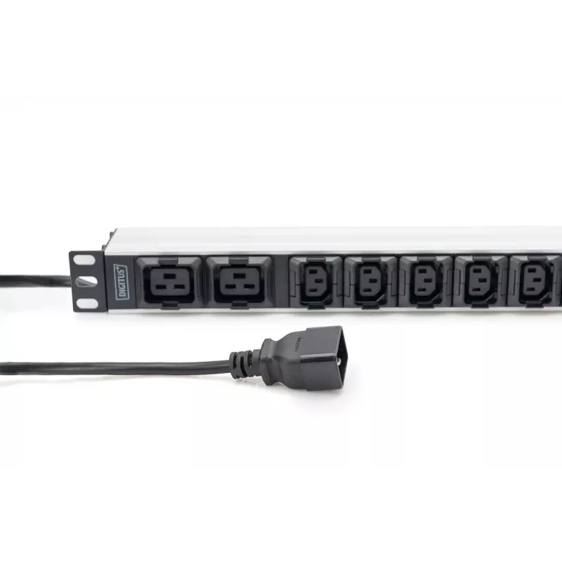 DIGITUS 1U Aluminium-PDU rackeinbaubar 8x C13 2x C19 16A 230VAC 50/60Hz IEC C20 Stecker