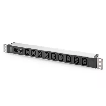 DIGITUS 1U Aluminium PDU rackmontierbar 9x C13 10A 230VAC 50/60Hz IEC C14 Eingang 10A Sicherung