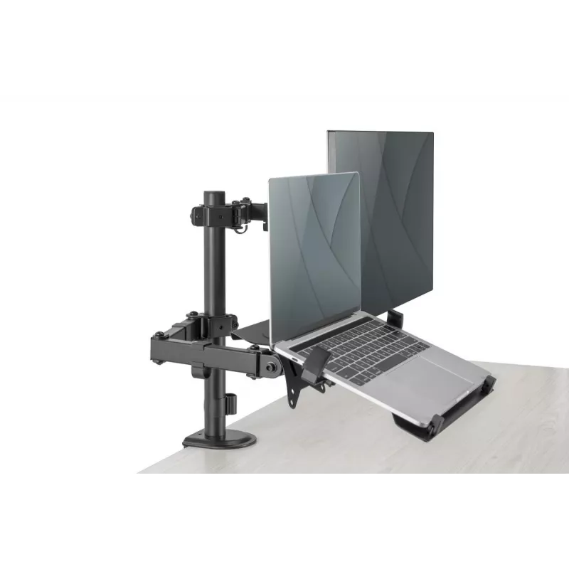 DIGITUS Monitorarm mit Notebook-Halterung 17-32 Zoll, 9 kg max. – Tischklemme oder Tülldurchführung