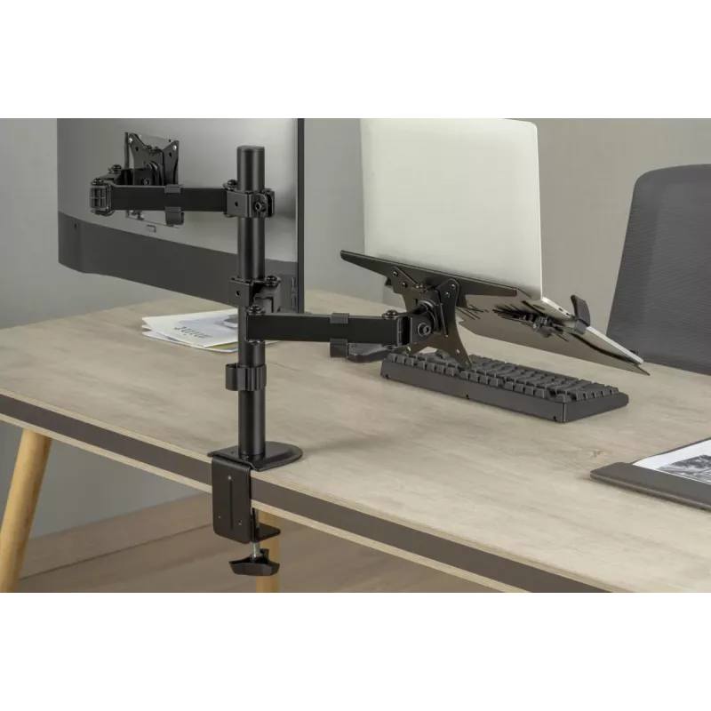DIGITUS Monitorarm mit Notebook-Halterung 17-32 Zoll, 9 kg max. – Tischklemme oder Tülldurchführung