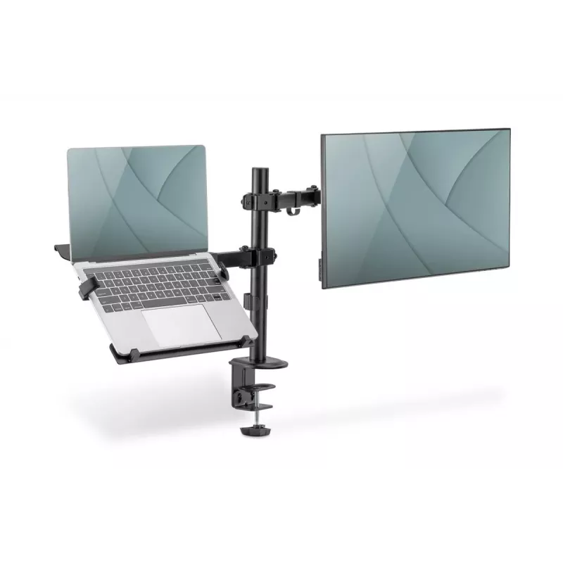 DIGITUS Monitorarm mit Notebook-Halterung 17-32 Zoll, 9 kg max. – Tischklemme oder Tülldurchführung