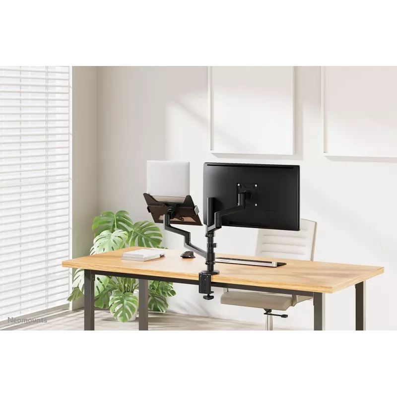 Neomounts DS20-425BL2 Monitorarm mit Laptop-Halterung 17-27 Zoll – platzsparend